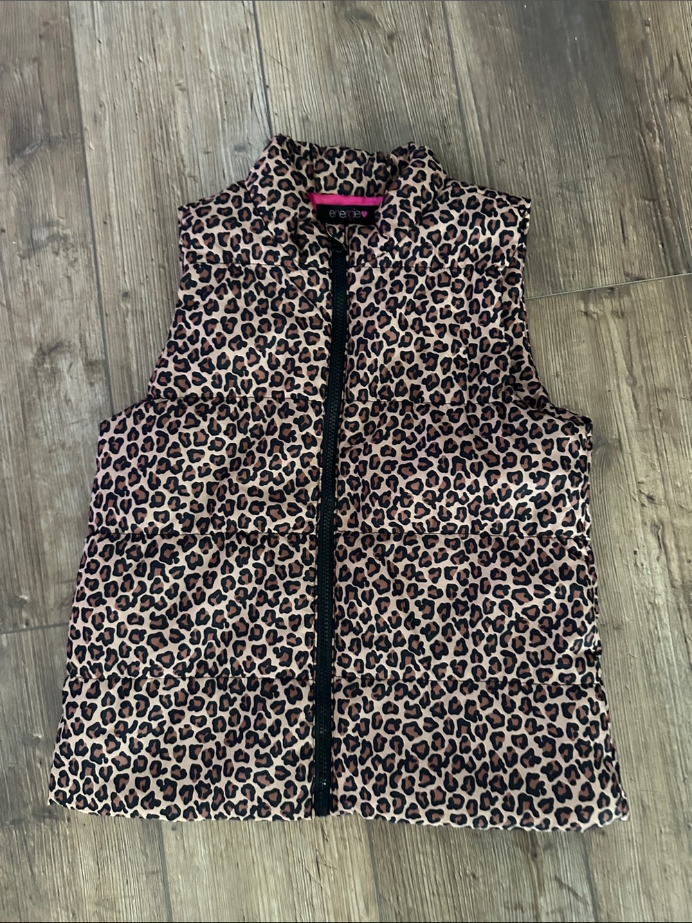 Leopard Print Puffer Vest - Pink & Black